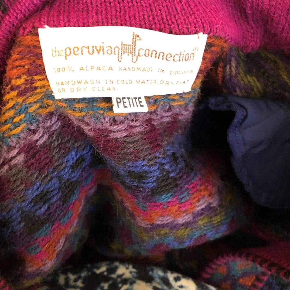 Vintage Peruvian Connection Handmade 100% Alpaca Mixed Print Cardigan Petite - Picture 5 of 10